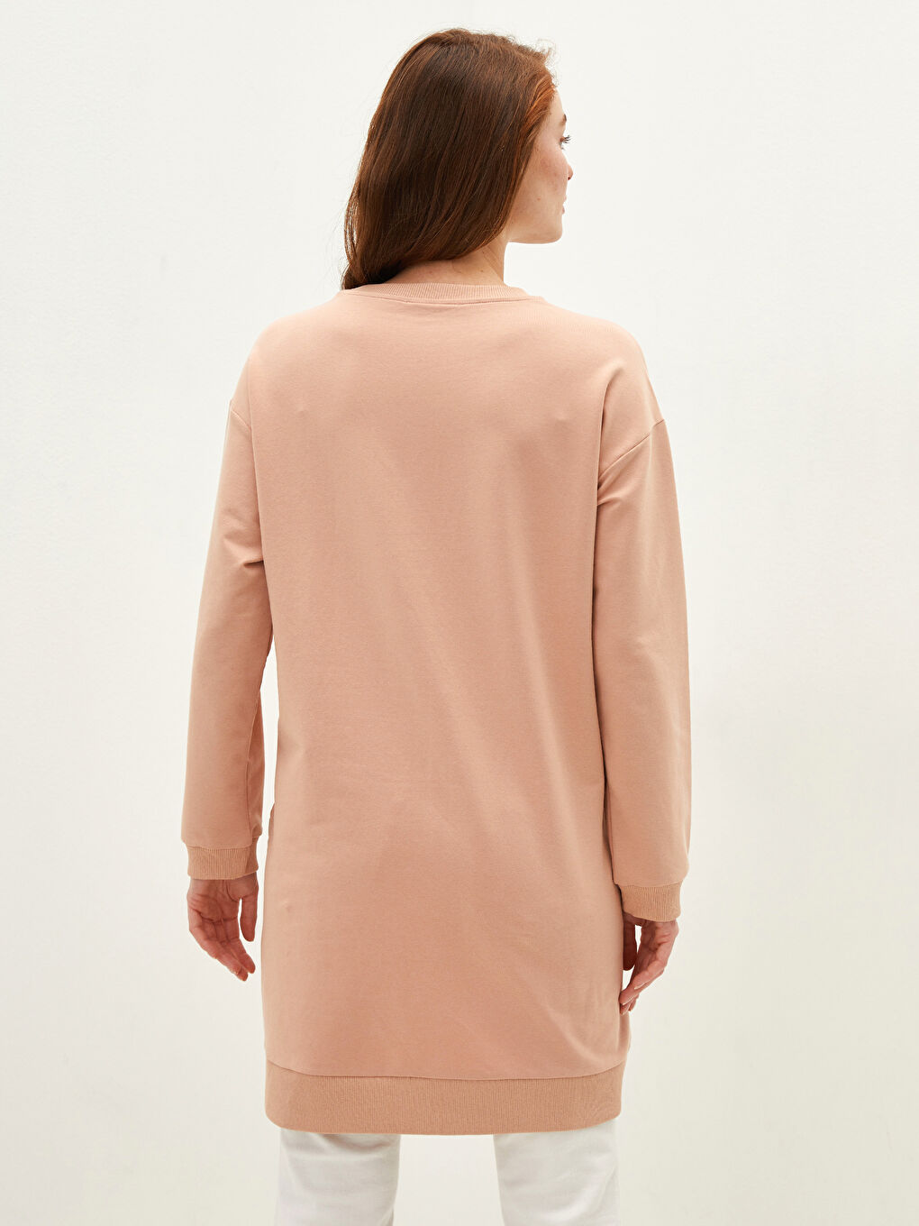 Pembe Bisiklet Yaka Renk Bloklu Uzun Kollu Hamile Sweatshirt Tunik-8