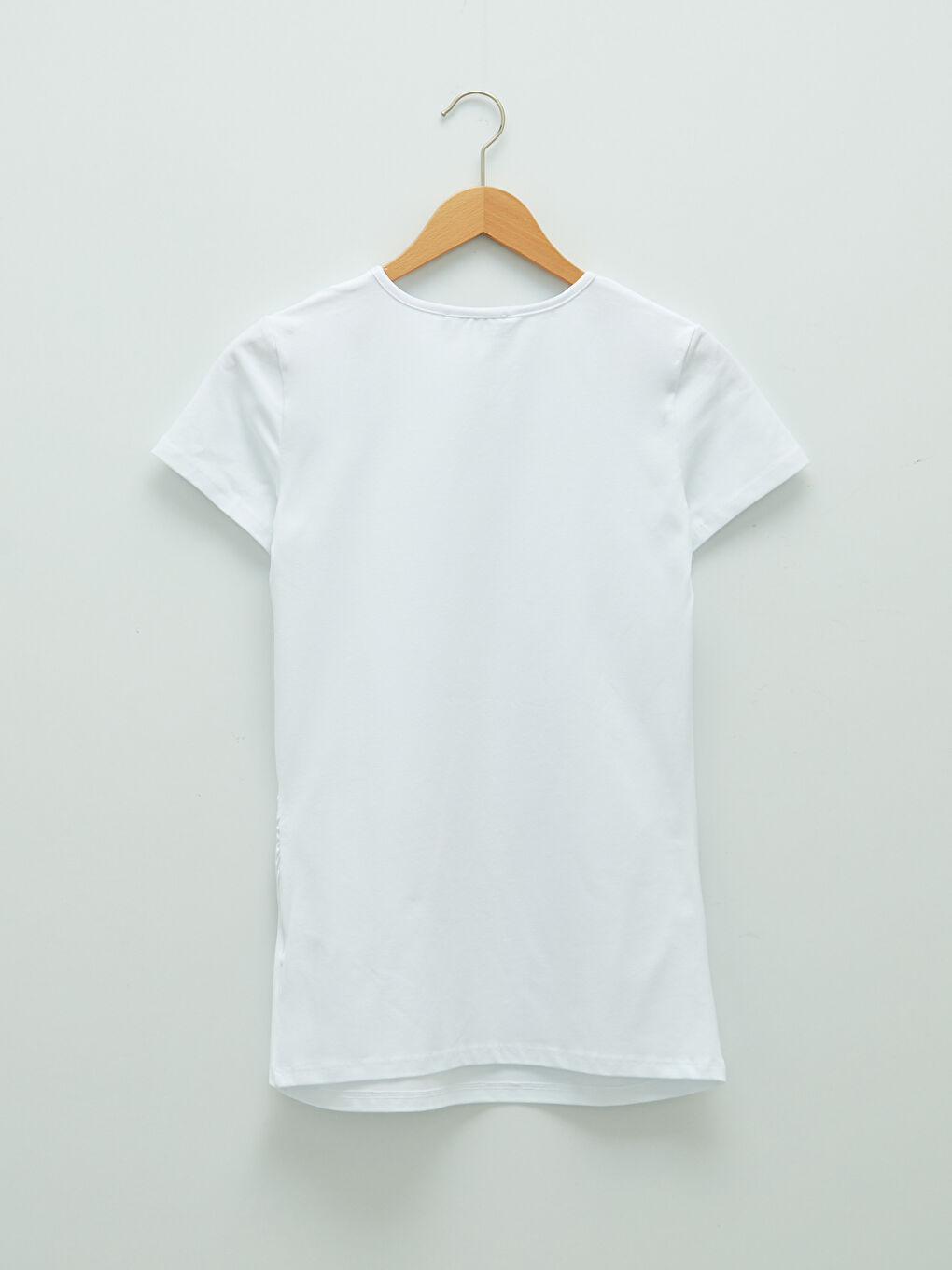 Beyaz Bisiklet Yaka Baskılı Kısa Kollu Hamile Tişört-6