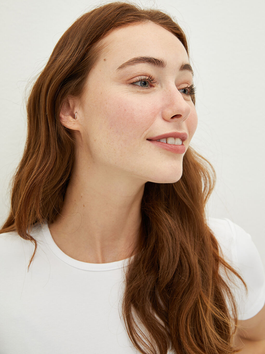 Beyaz Bisiklet Yaka Baskılı Kısa Kollu Hamile Tişört-2