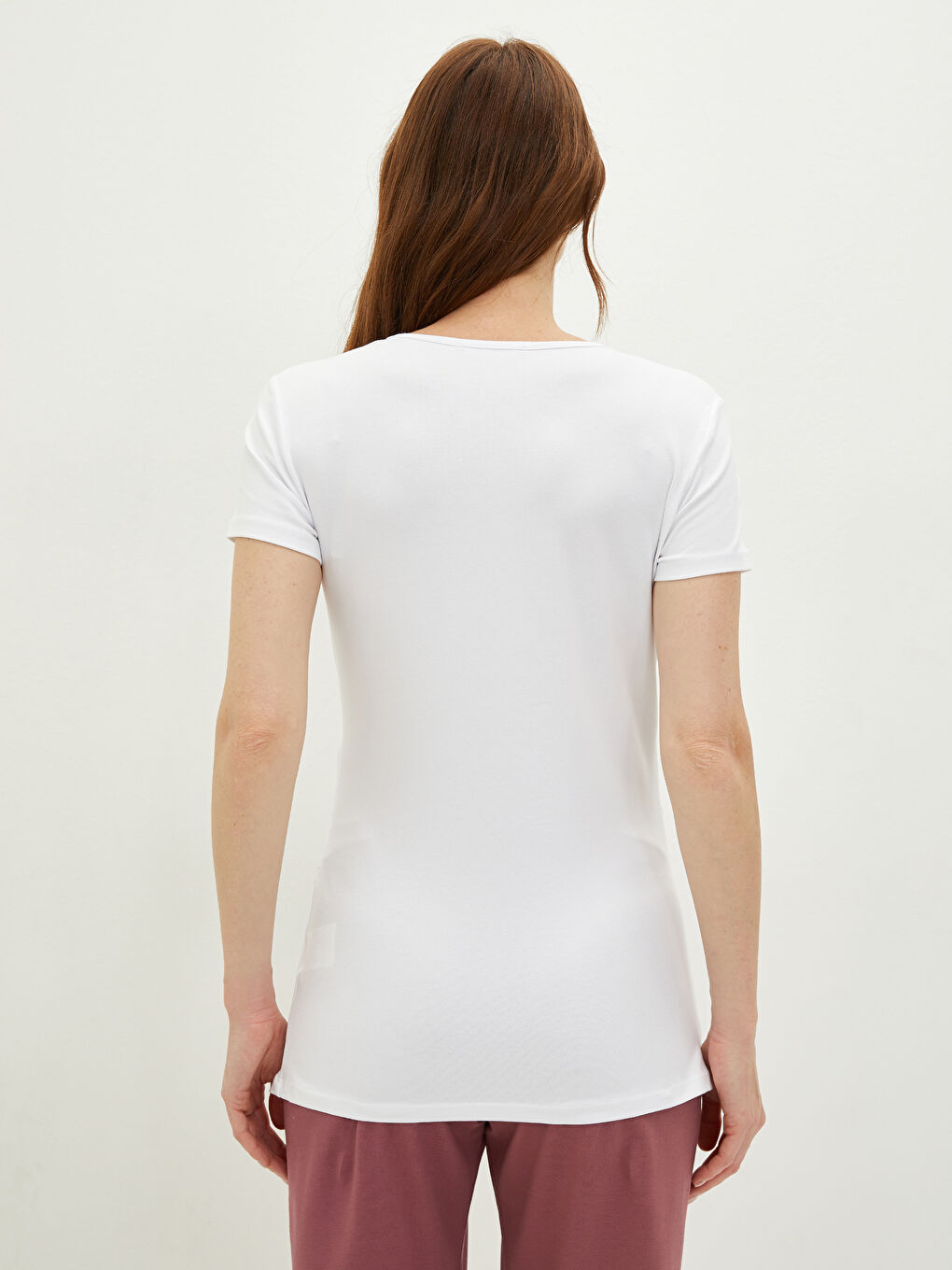 Beyaz Bisiklet Yaka Baskılı Kısa Kollu Hamile Tişört-3