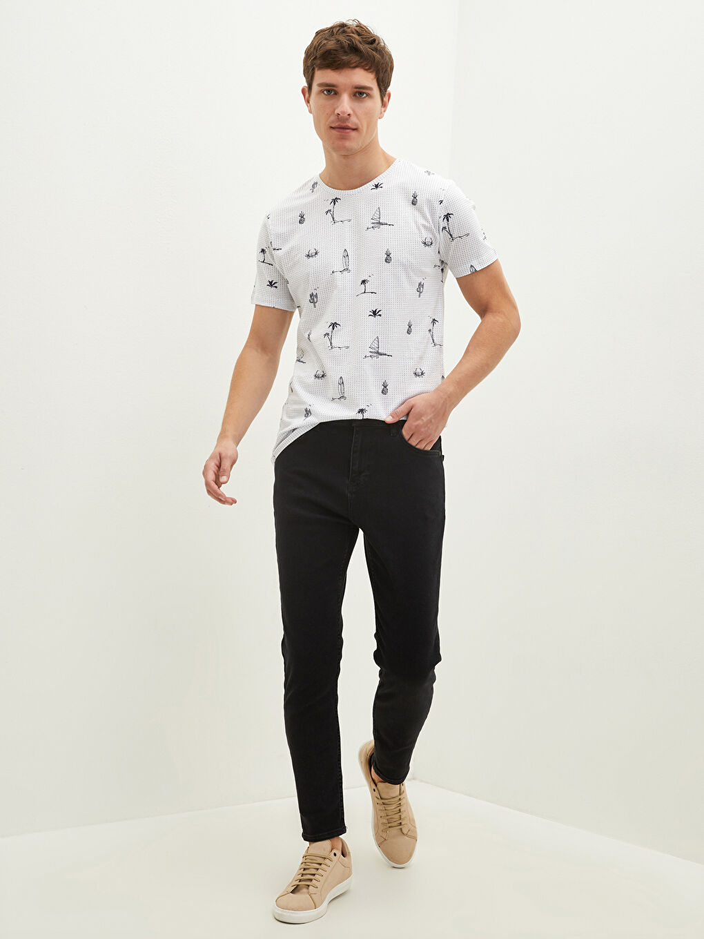 Crew Neck Short Sleeve Printed Combed Cotton Men's T-shirt-1