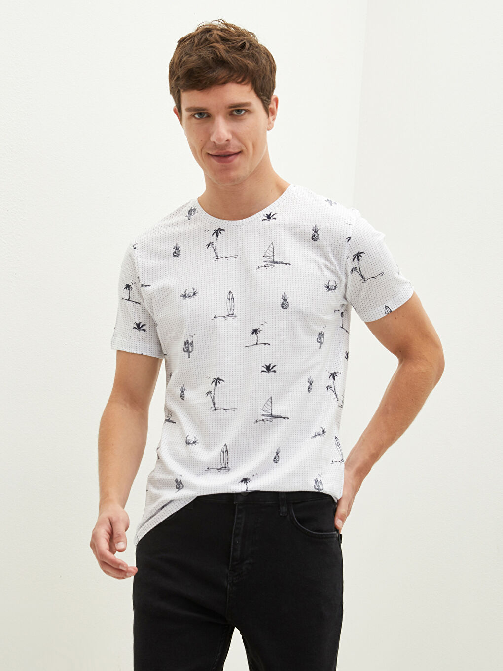 Crew Neck Short Sleeve Printed Combed Cotton Men's T-shirt-3