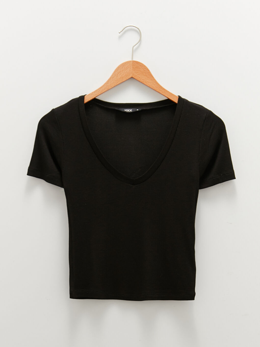 V-Neck Plain Short Sleeve Camisole Fabric Women's T-Shirt-5