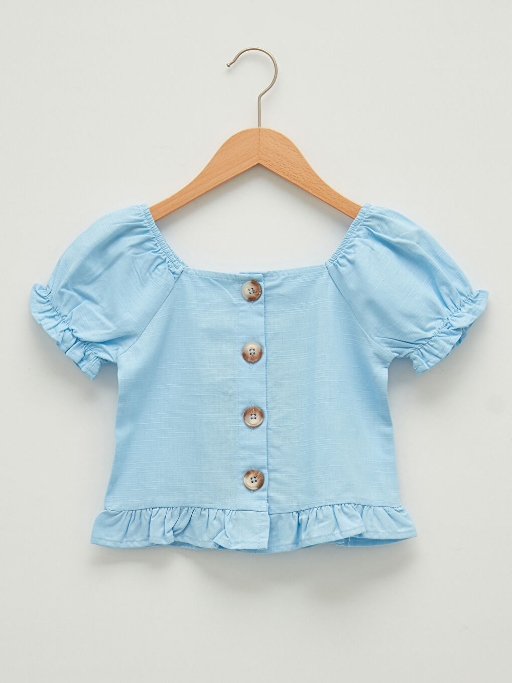 Blouse Basique à Col Carré Manches Courtes en Popeline pour Fille