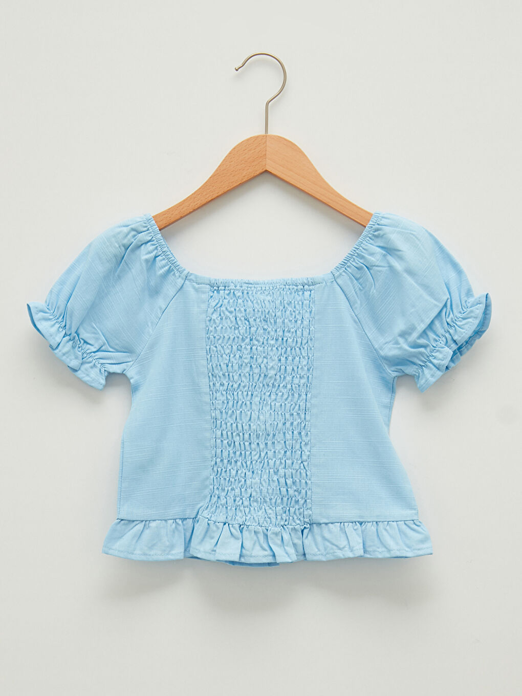 Blouse Basique à Col Carré Manches Courtes en Popeline pour Fille-1