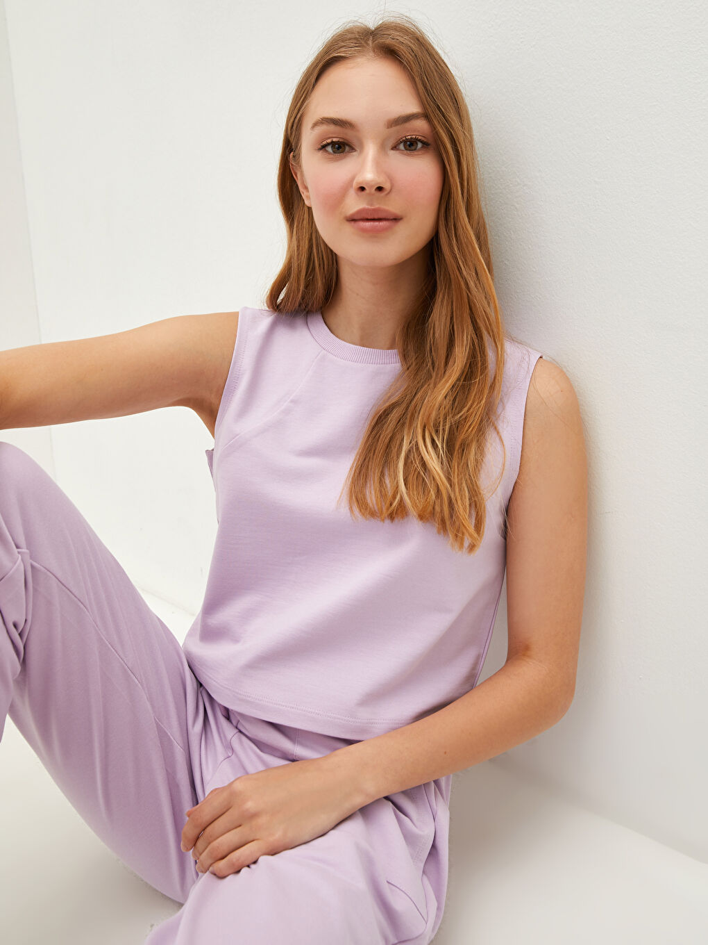 Lila Kadın Bisiklet Yaka Kolsuz Düz Atlet-9