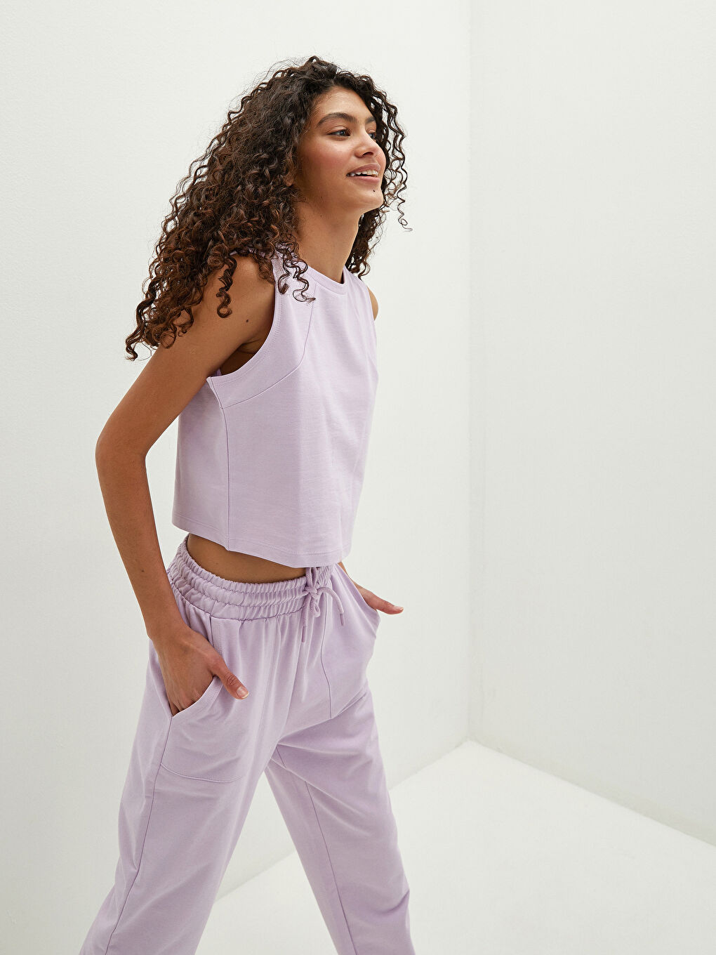 Lila Kadın Bisiklet Yaka Kolsuz Düz Atlet-1