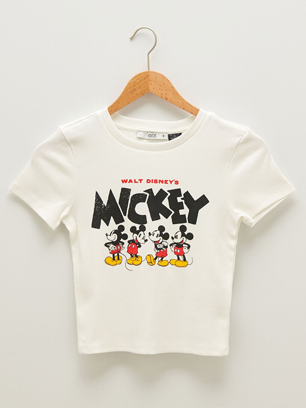 Crew Neck Mickey Mouse Printed Short Sleeve Women's Crop Top-5