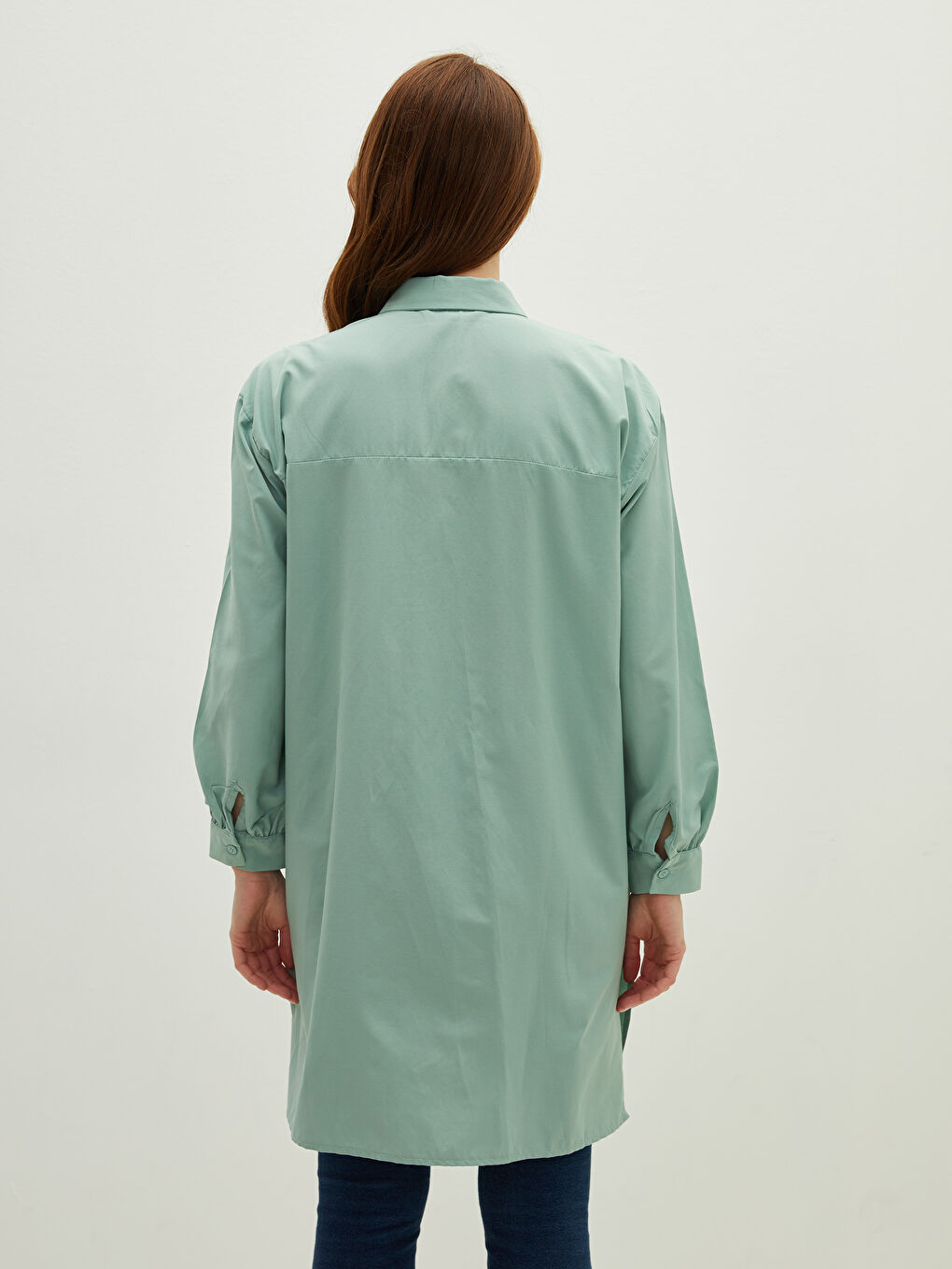 Plain Long Sleeve Oversize Poplin Women's Shirt Tunic-3
