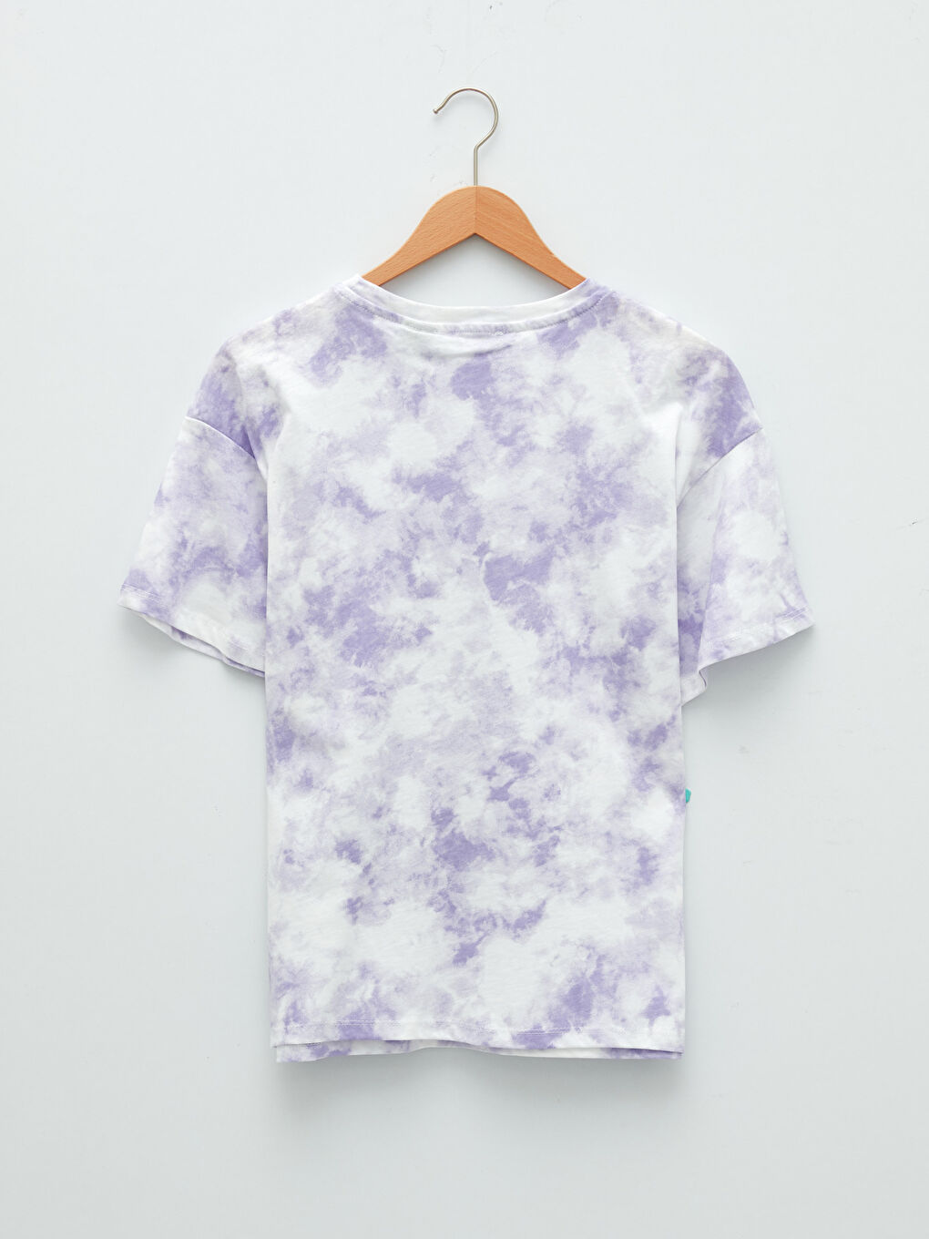 Lila Bisiklet Yaka Mickey Mouse Baskılı Kısa Kollu Pamuklu Kadın Tişört-5