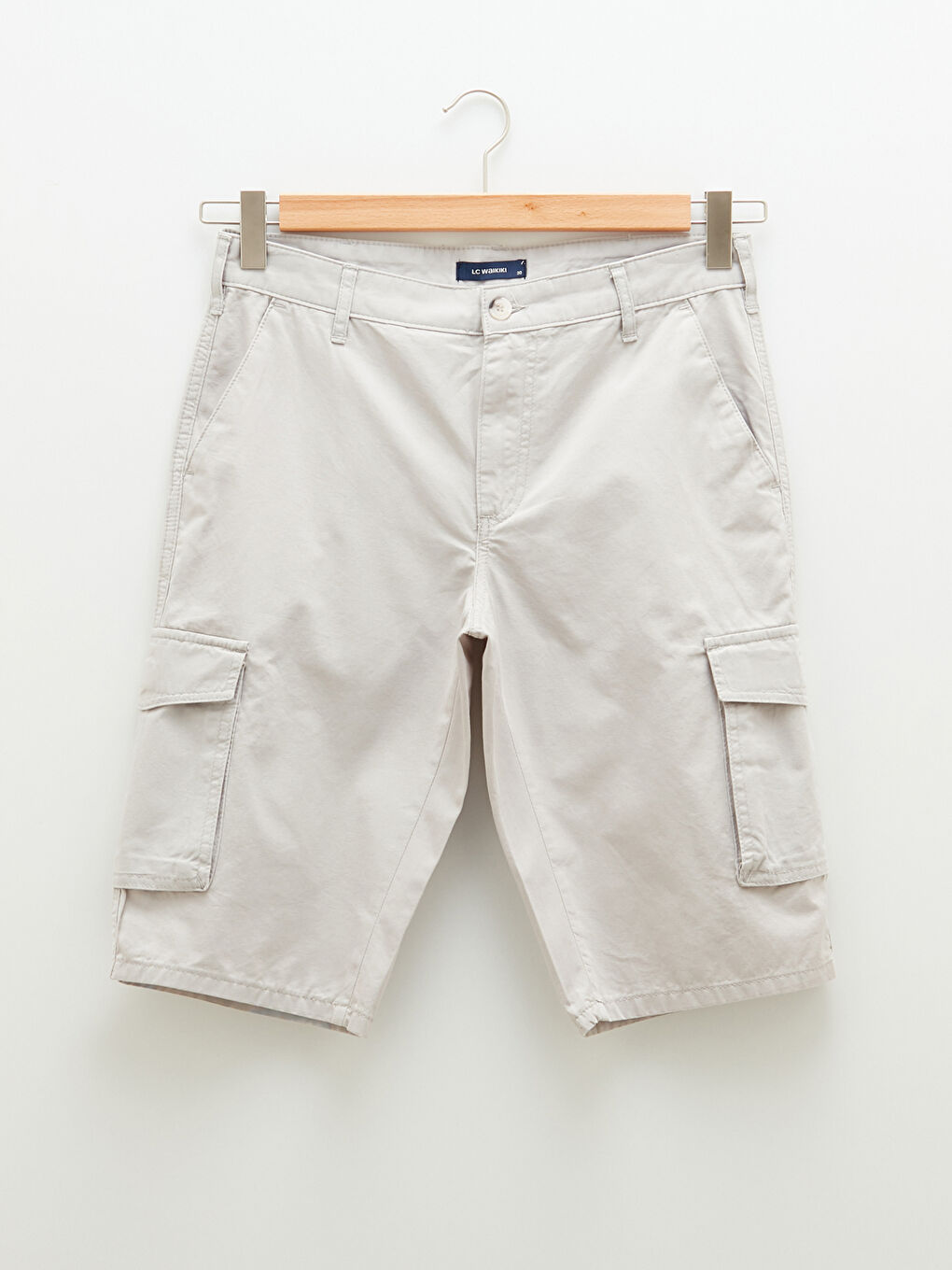 Bej Standart Kalıp Gabardin Erkek Kargo Şort-6