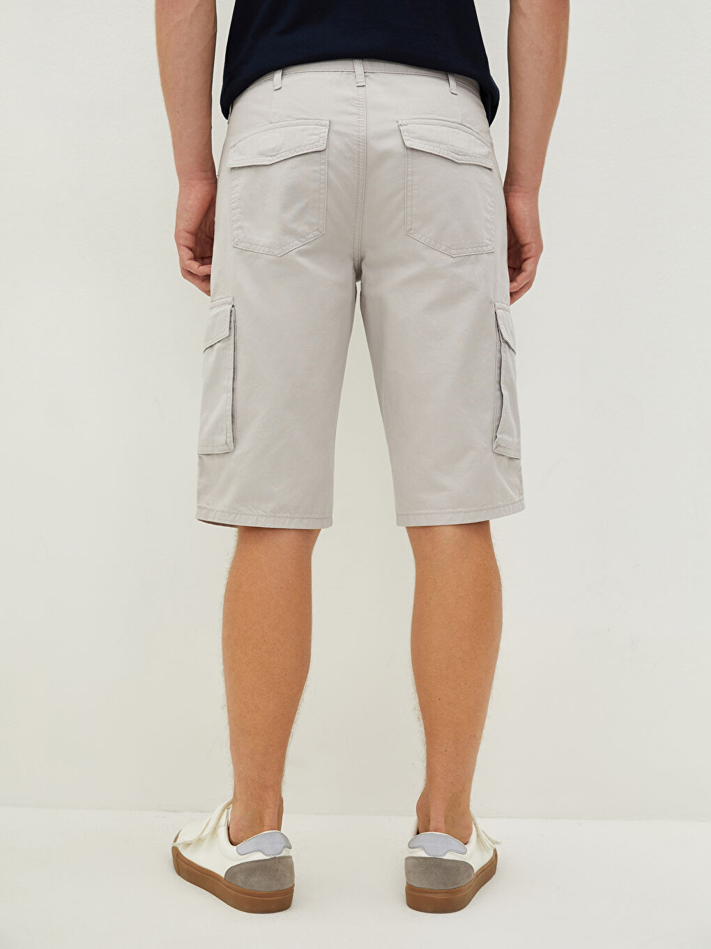 Bej Standart Kalıp Gabardin Erkek Kargo Şort-5