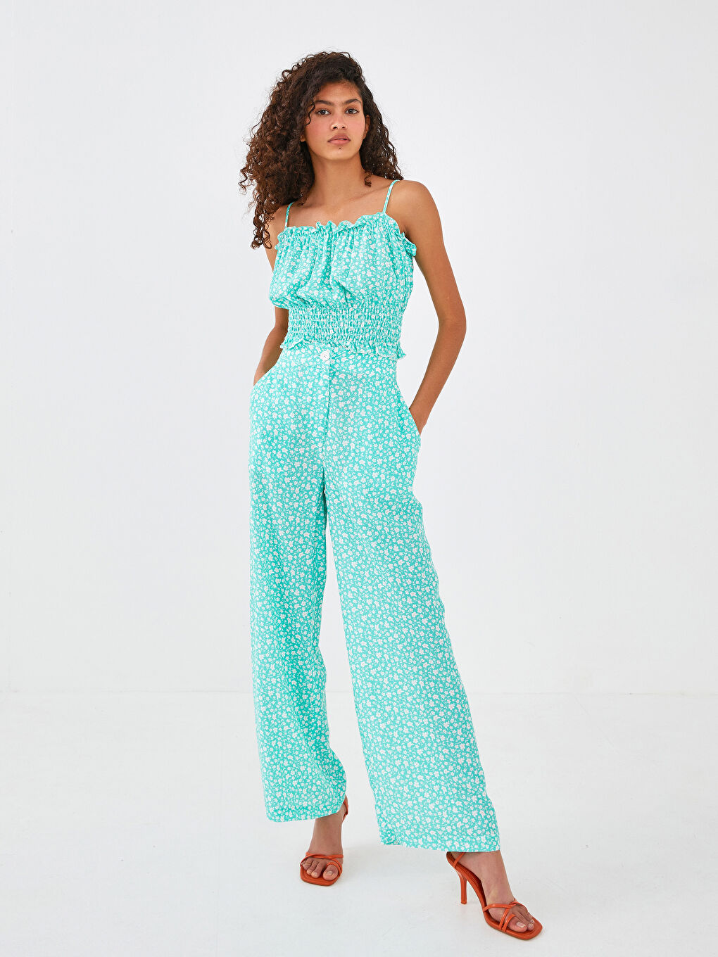 Блузка из вискозы с квадратным воротником, ремешками, цветочным узором и оборками для женщин-3