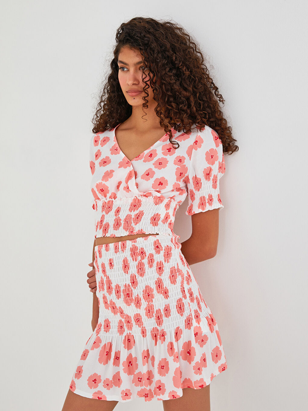 Blouse Femme à Col V Double Boutonnage Floral Manches Courtes en Viscose-2