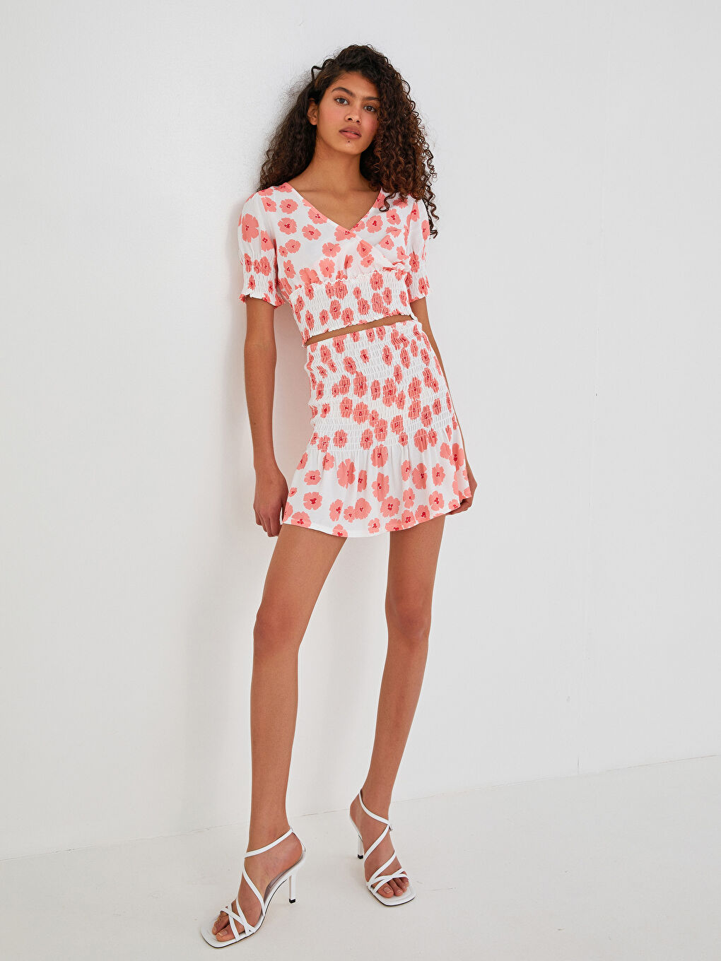 Blouse Femme à Col V Double Boutonnage Floral Manches Courtes en Viscose-6