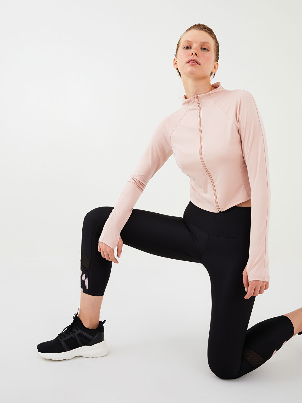 Pembe Dik Yaka Kadın Spor Hırka-1