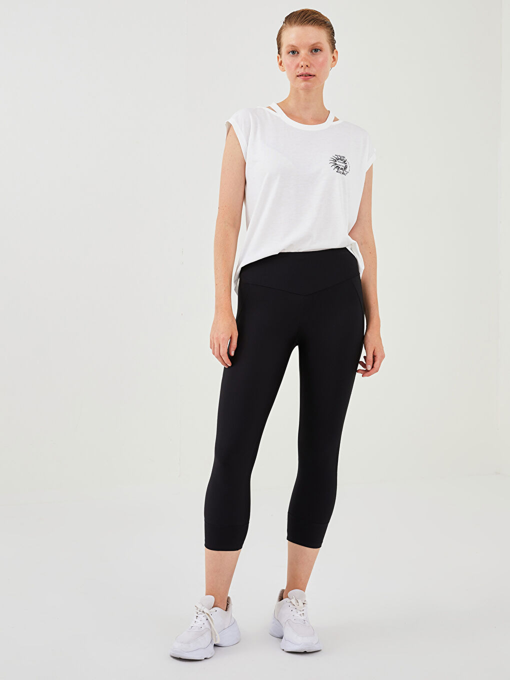 Әйелдерге арналған серпімді белдік өрнексіз спорттық леггинстер-1