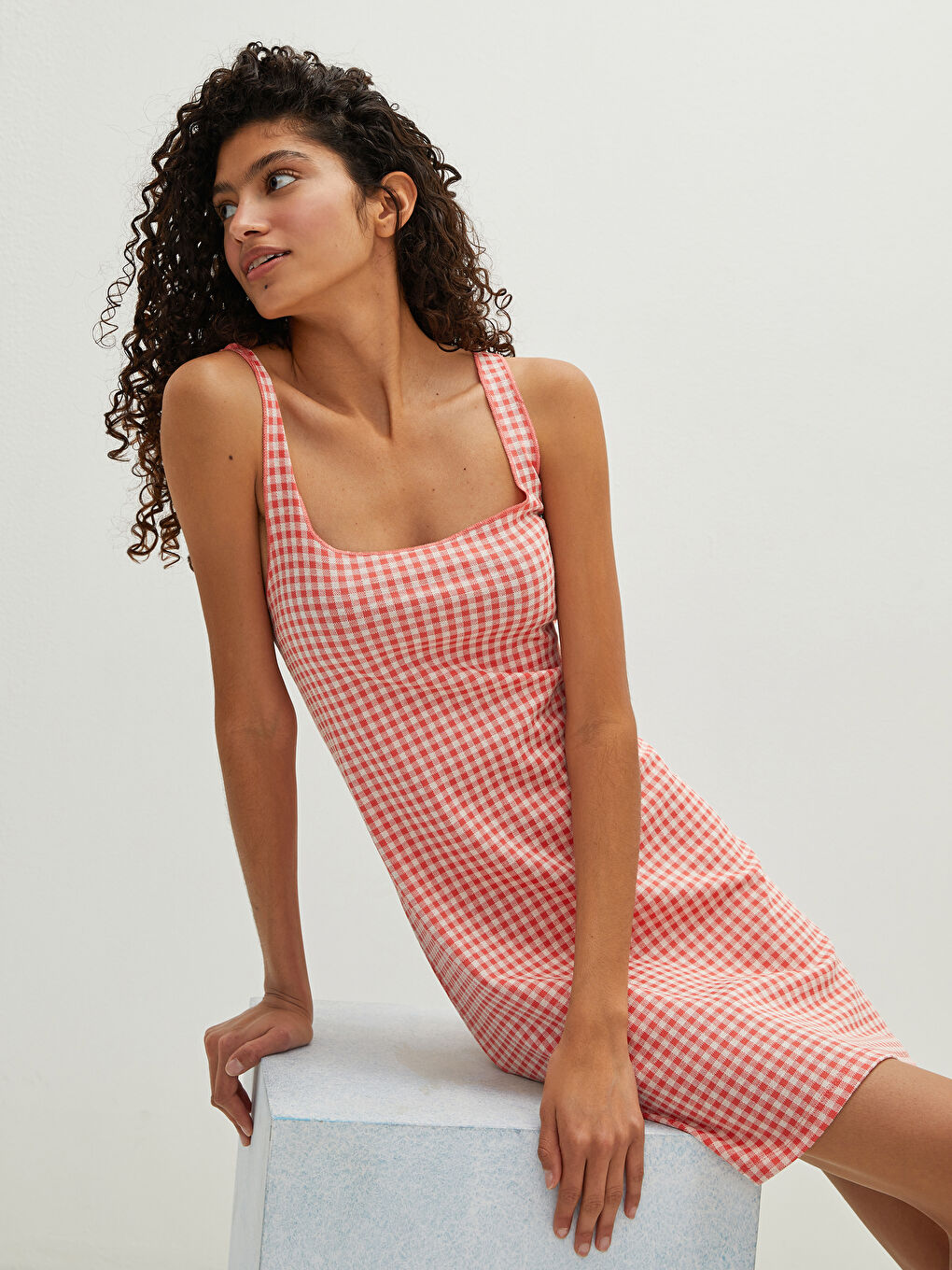 LCW Limited Square Neck Sleeveless Plaid Women Dress -S1LA27Z8-LTQ