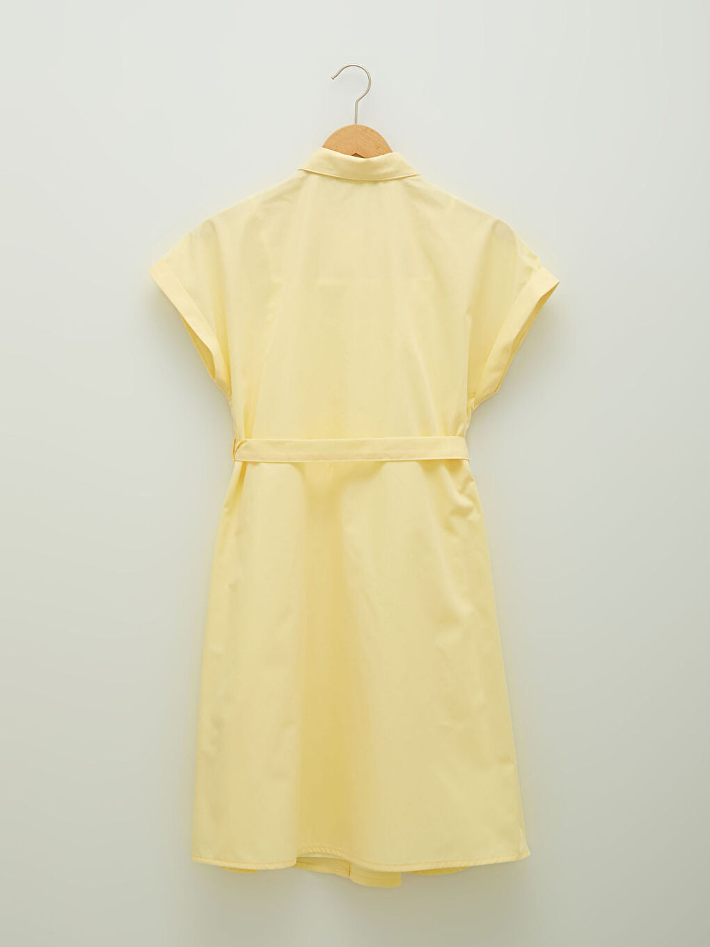 LCW Shirt Collar Straight Short Sleeve Waist Belted Poplin Maternity Dress -S1LA44Z8-FDS
