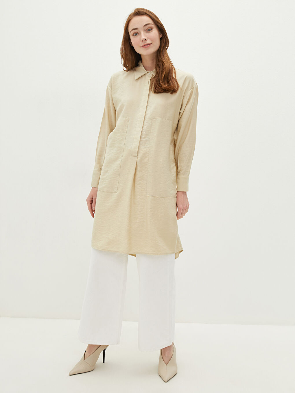 Plain Long Sleeve Viscose Oversize Women's Shirt Tunic-1
