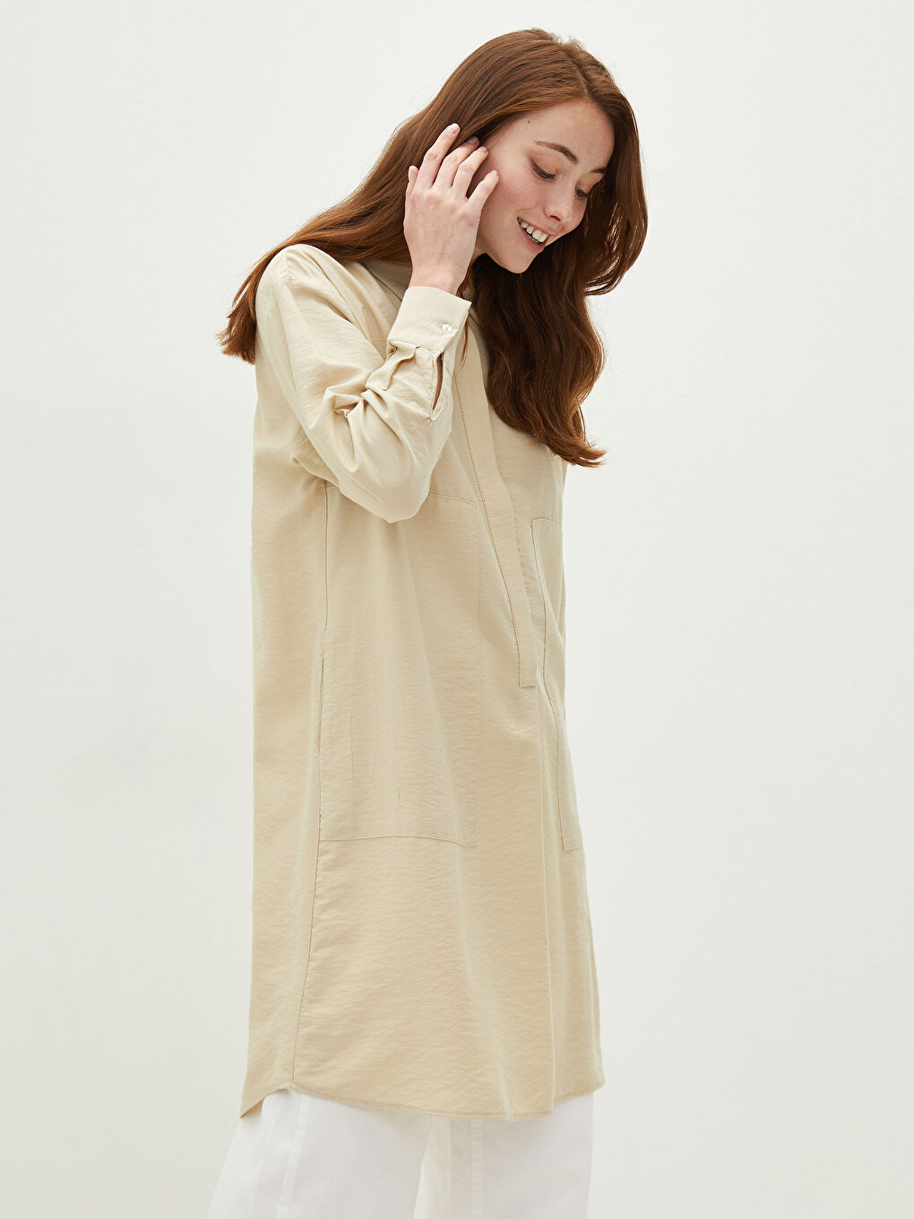 Plain Long Sleeve Viscose Oversize Women's Shirt Tunic