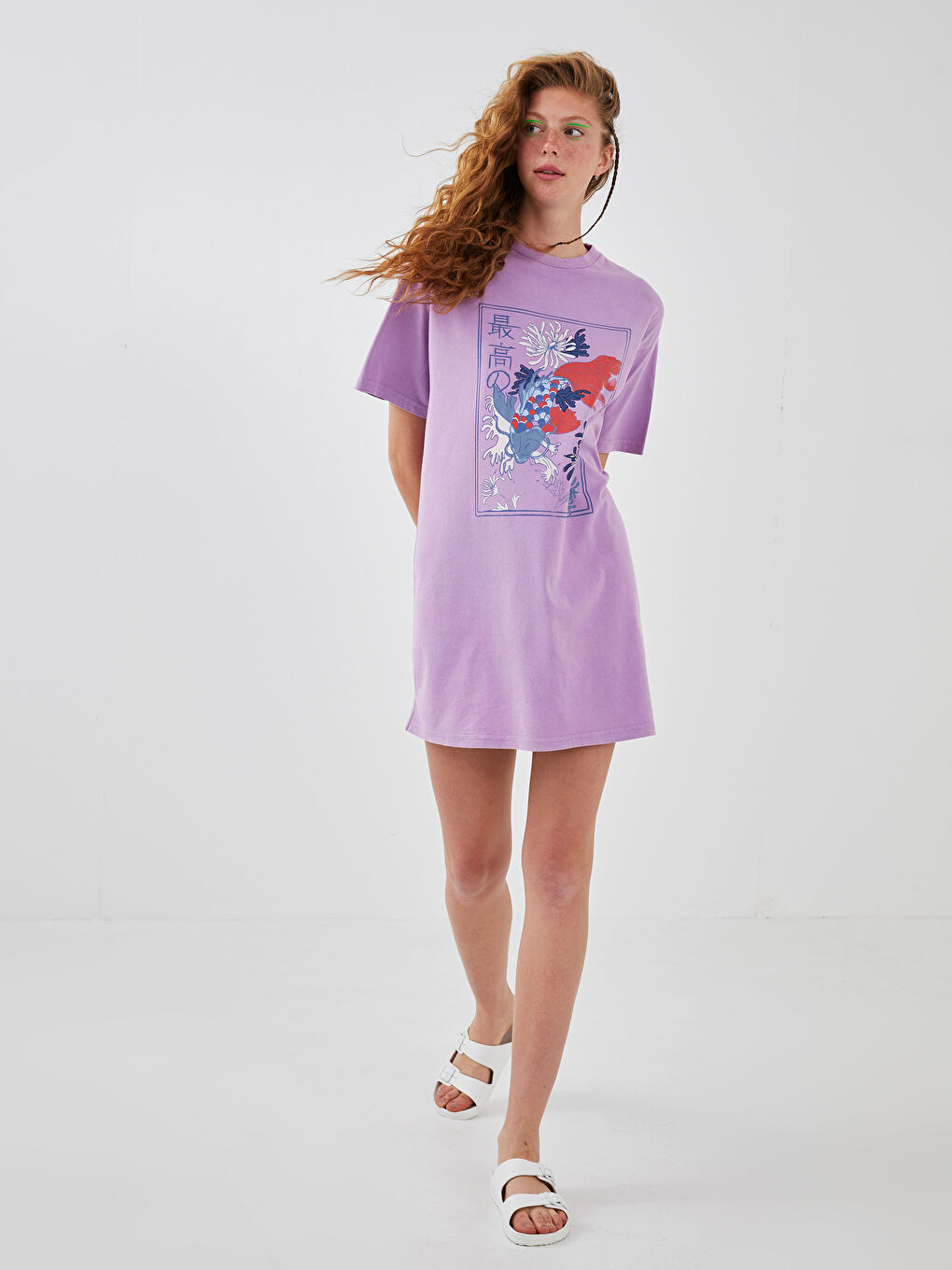 Crew Neck Printed Short Sleeve Oversize Women Dress-3