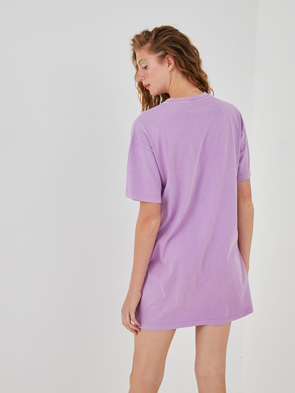 Crew Neck Printed Short Sleeve Oversize Women Dress-4