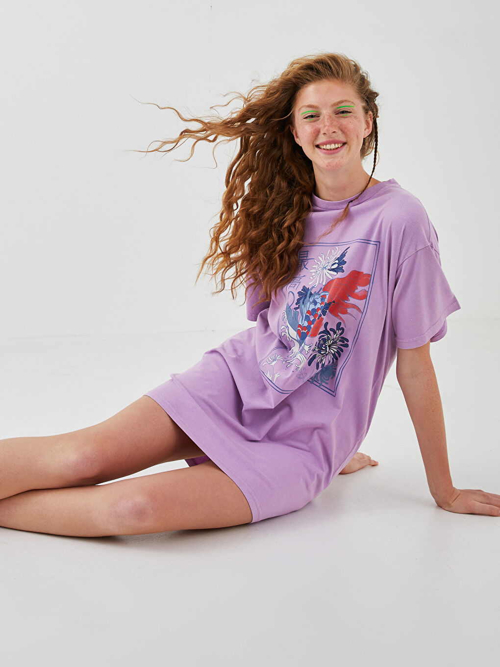 Crew Neck Printed Short Sleeve Oversize Women Dress-5