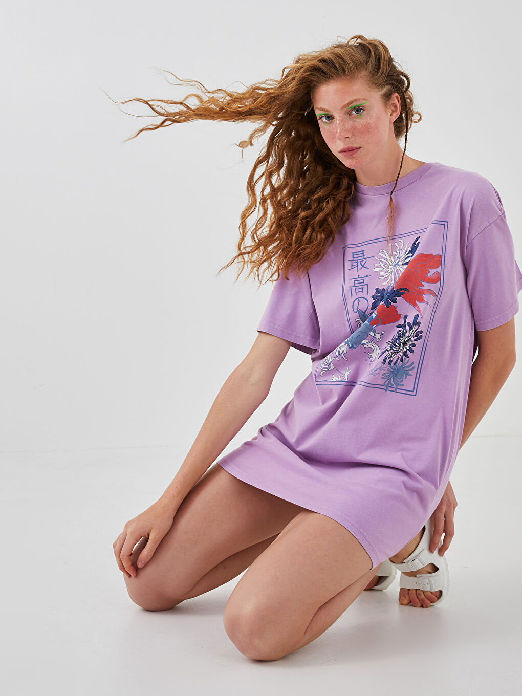 Crew Neck Printed Short Sleeve Oversize Women Dress