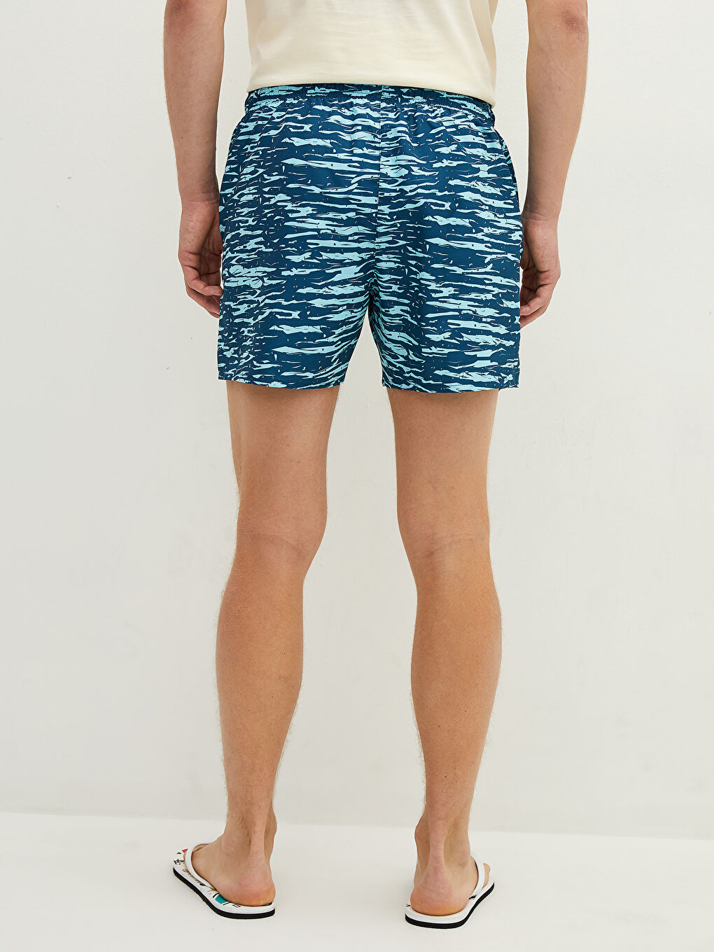 Lacivert Kısa Boy Desenli Erkek Deniz Şortu-5