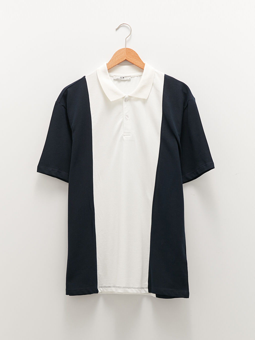 Lacivert Polo Yaka Kısa Kollu Renk Bloklu Erkek Tişört