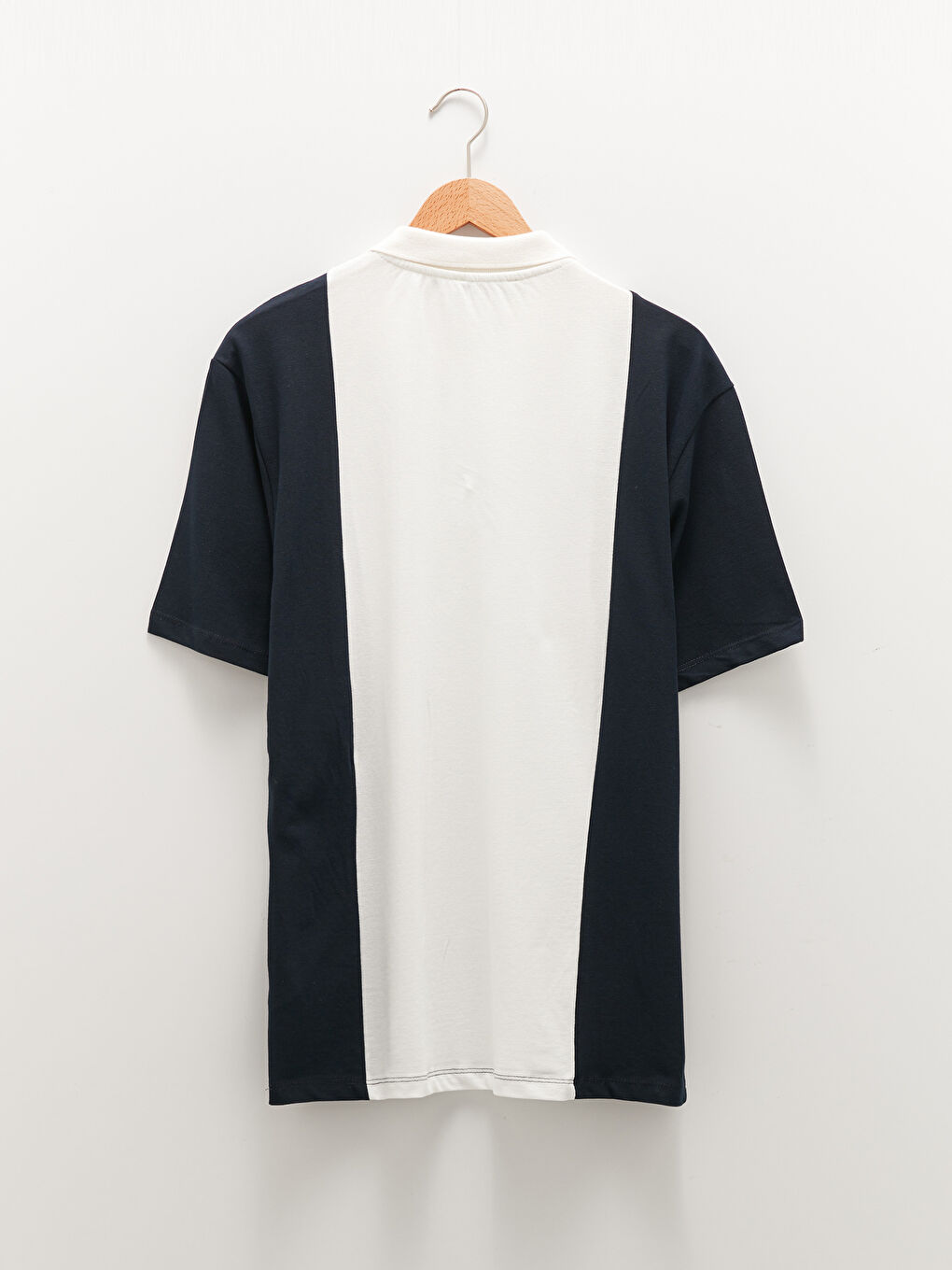 Lacivert Polo Yaka Kısa Kollu Renk Bloklu Erkek Tişört-1