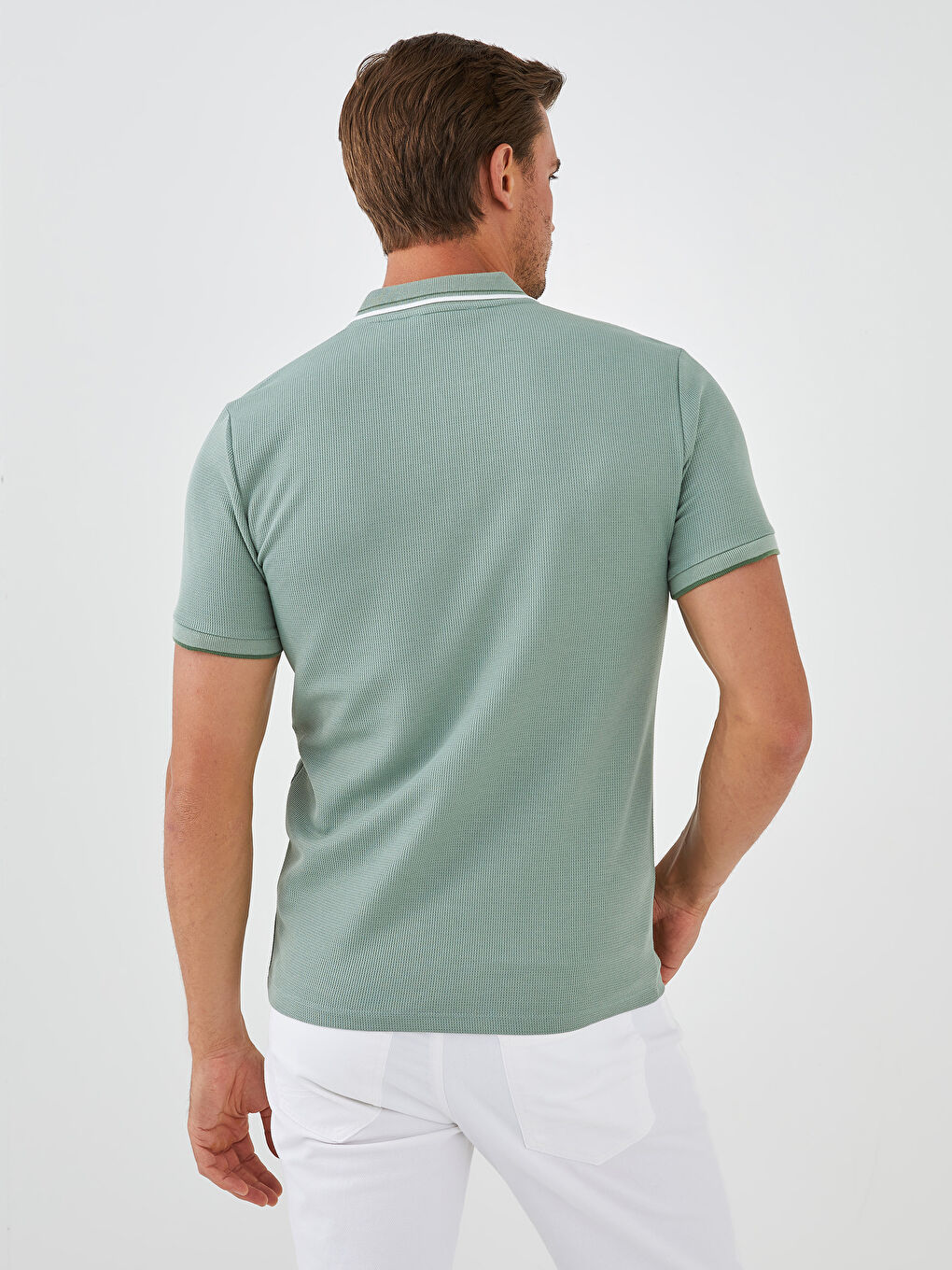 Yeşil Polo Yaka Kısa Kollu Erkek Tişört-5