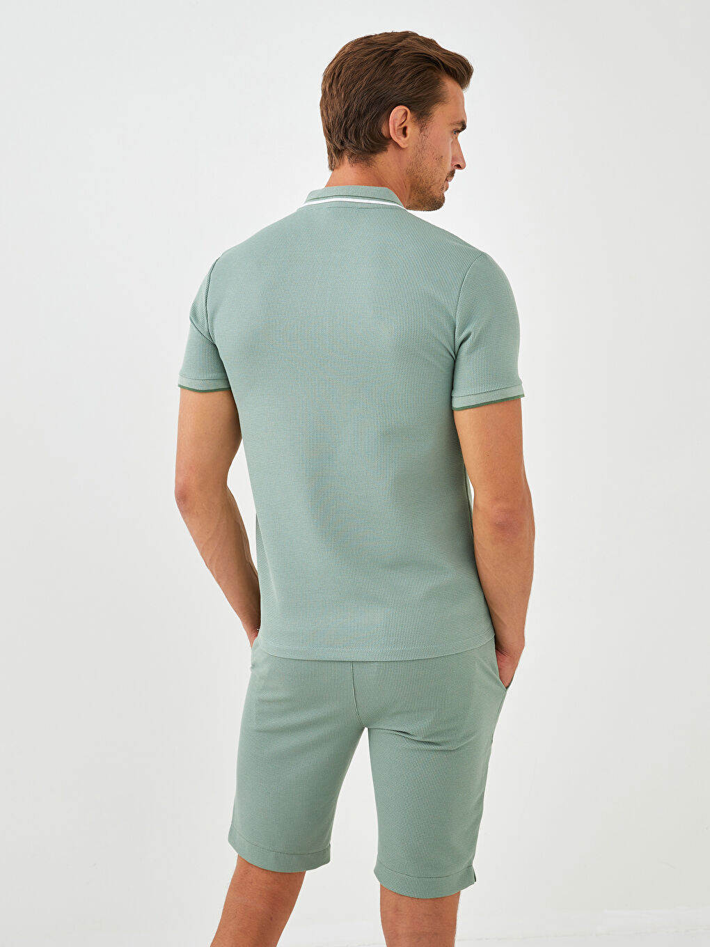 Yeşil Polo Yaka Kısa Kollu Erkek Tişört-4