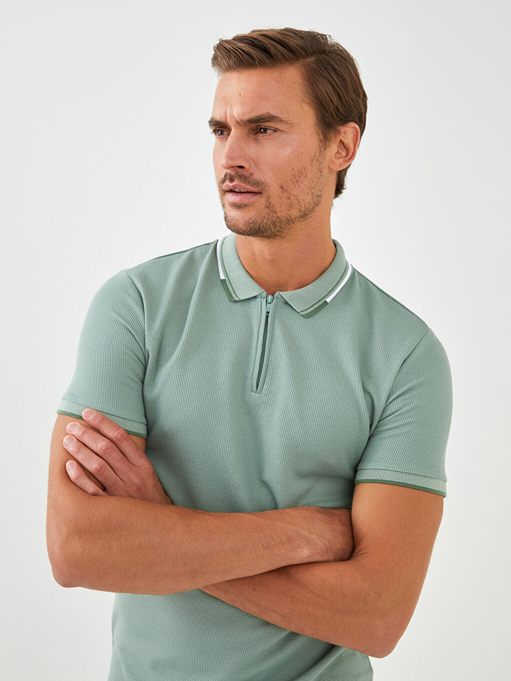 Yeşil Polo Yaka Kısa Kollu Erkek Tişört-1