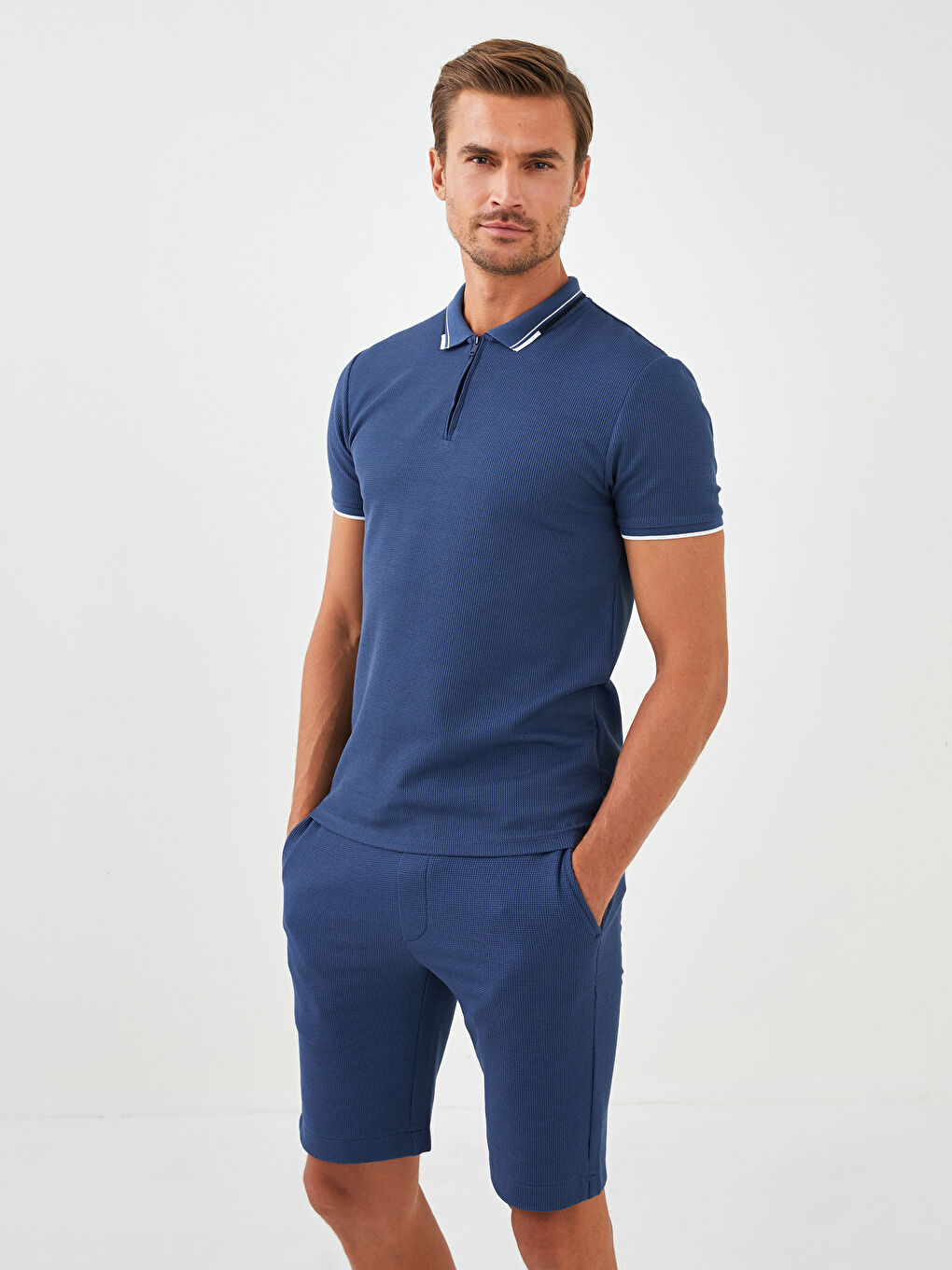 İndigo Polo Yaka Kısa Kollu Erkek Tişört-1