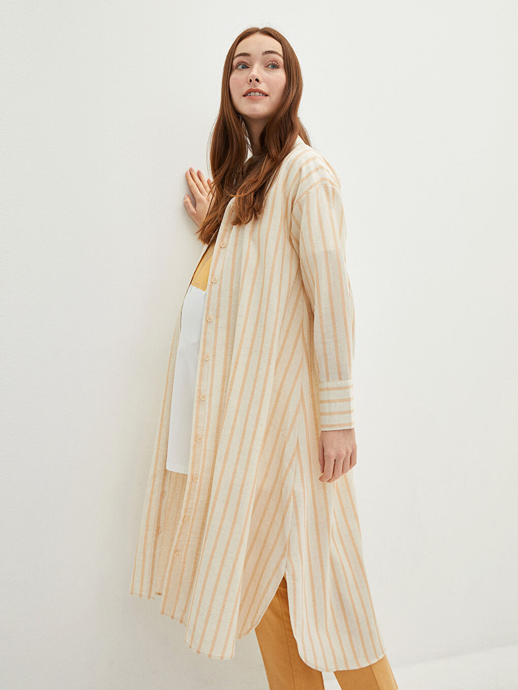 قميص تونيك مخطط كم طويل للحوامل-2