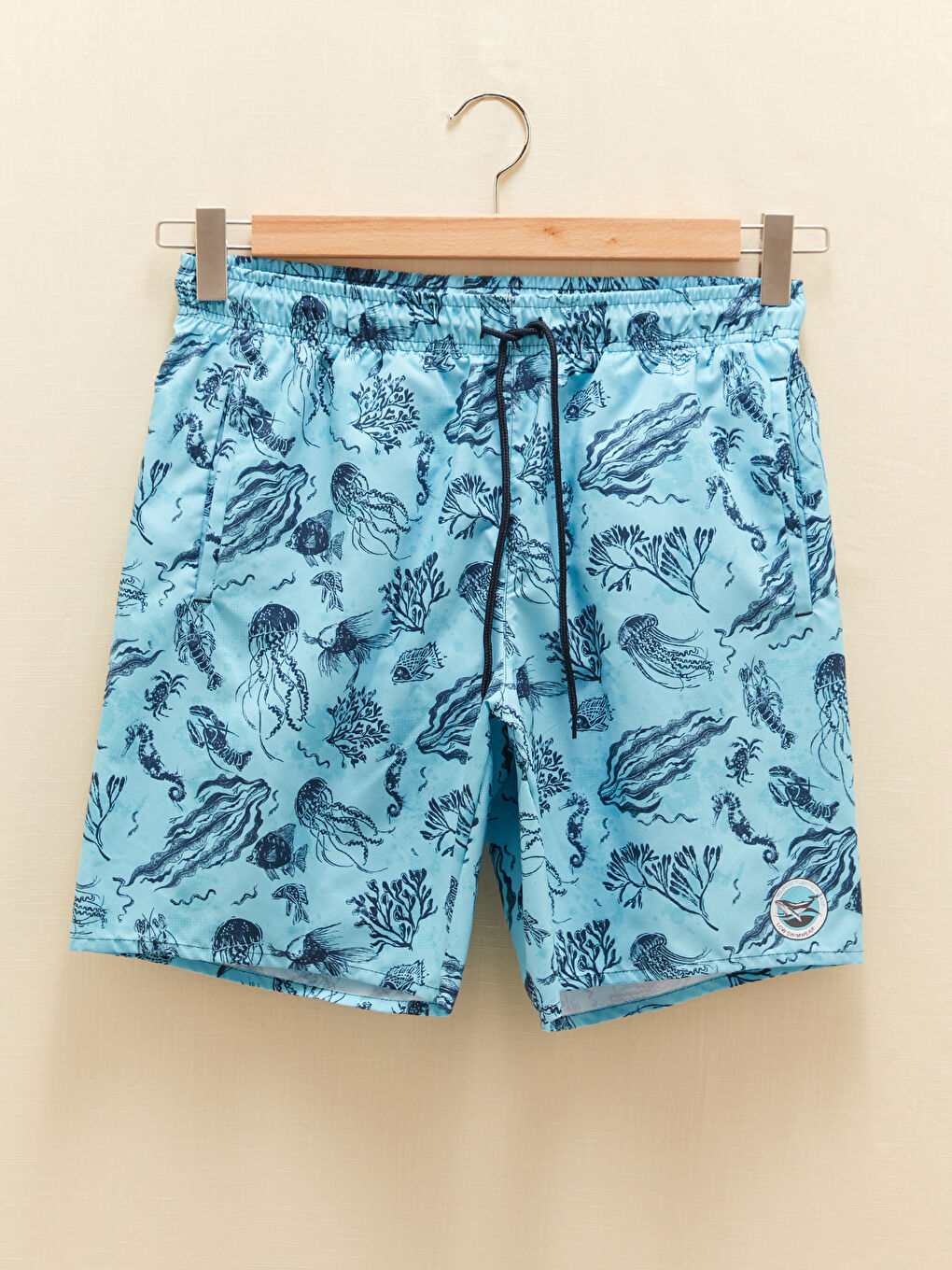 Turkuaz Diz Hizası Boy Desenli Erkek Deniz Şortu-6