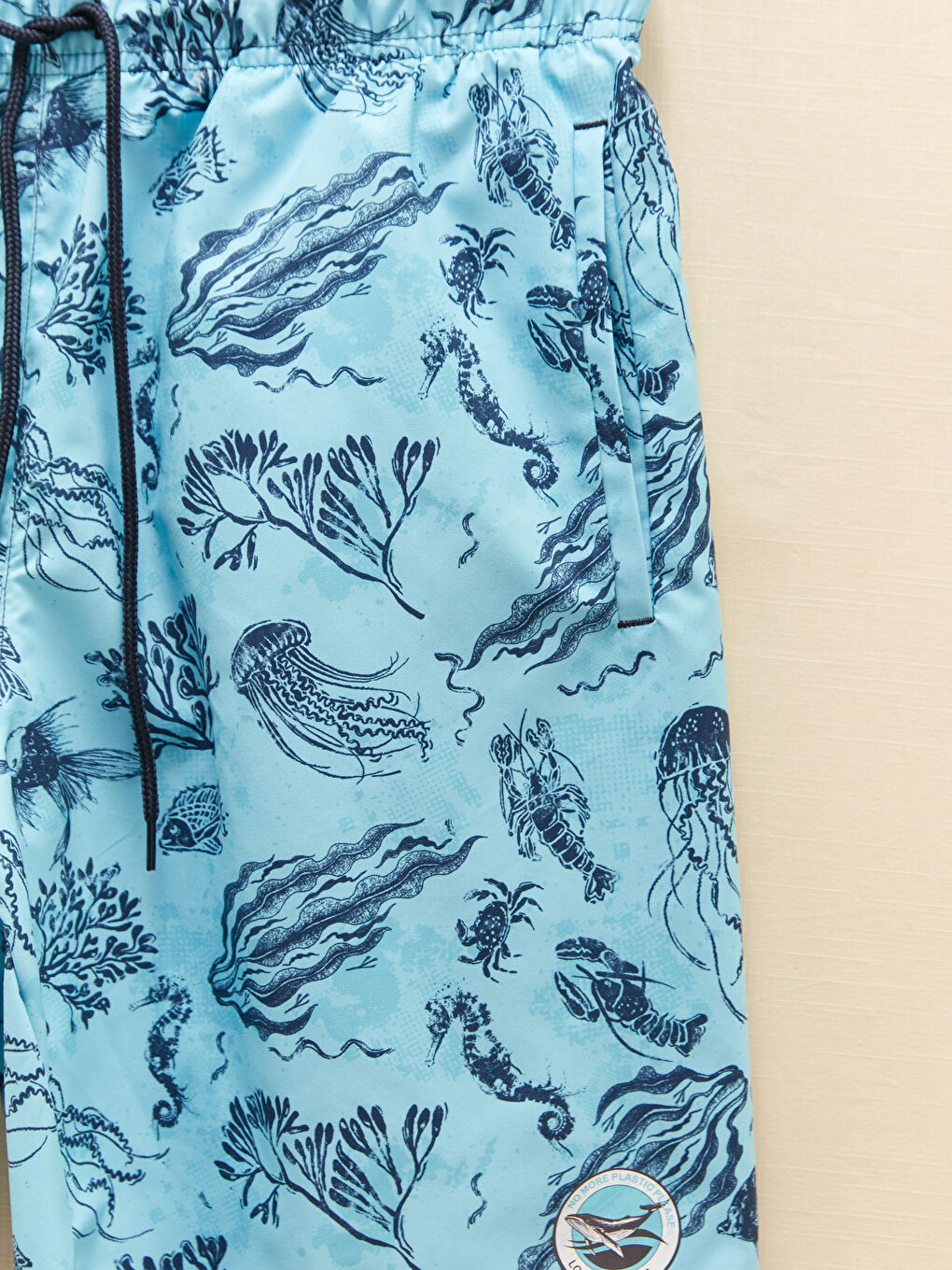 Turkuaz Diz Hizası Boy Desenli Erkek Deniz Şortu-7