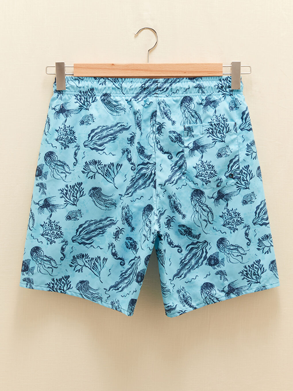 Turkuaz Diz Hizası Boy Desenli Erkek Deniz Şortu-8