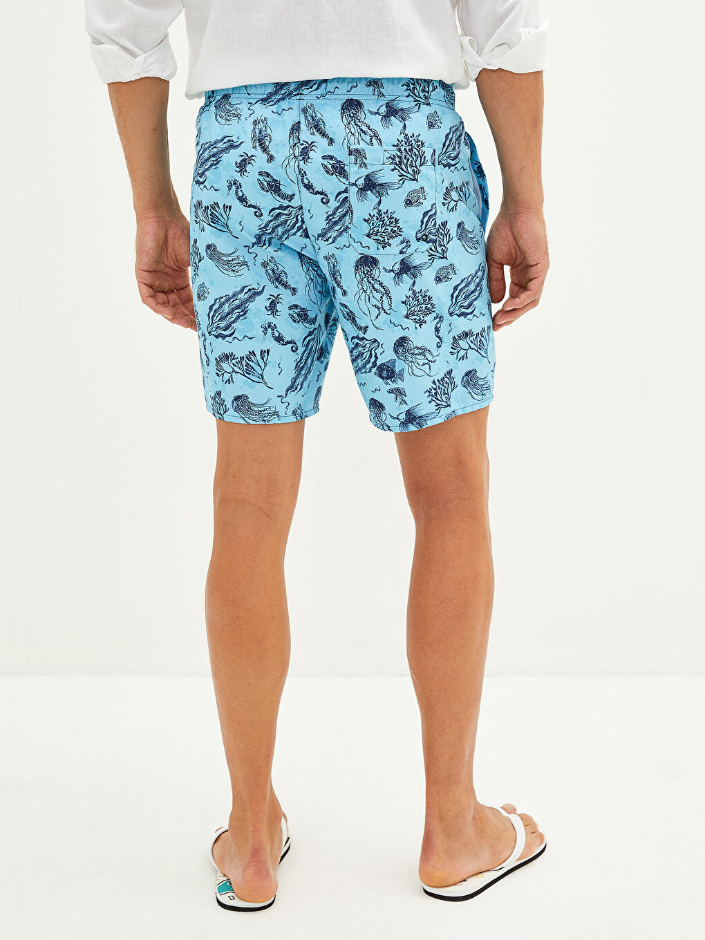 Turkuaz Diz Hizası Boy Desenli Erkek Deniz Şortu-5