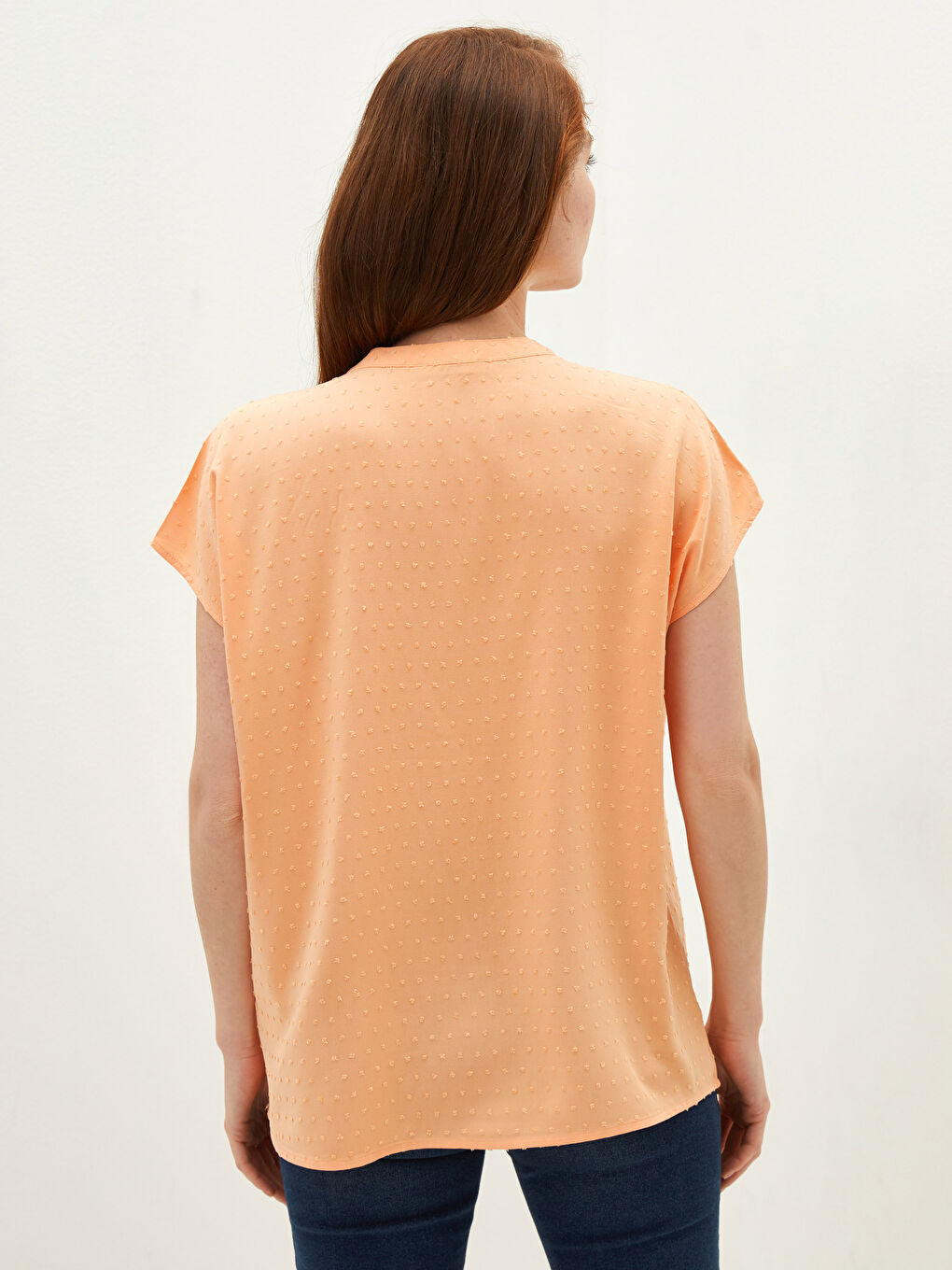 Tie Collar Patterned Short Sleeve Viscose Women's Blouse-4