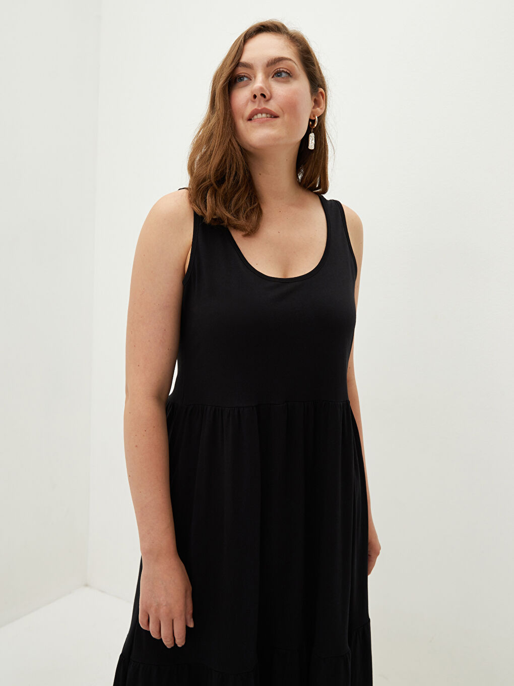 LC WAIKIKI Robe en Coton pour Femmes Grande Taille Encolure en U Droite Sans Manches Ligne A -S1LC40Z8-CVL