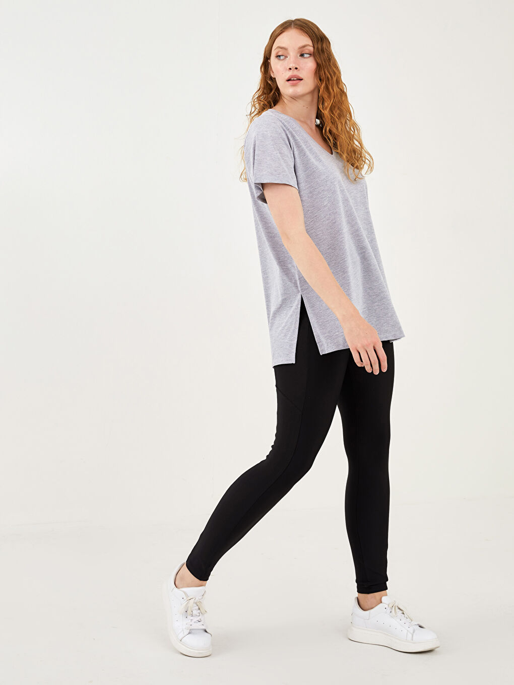 Tricou Damă Mărime Plus, Decolteu în V, Drept, Mânecă Scurtă-3