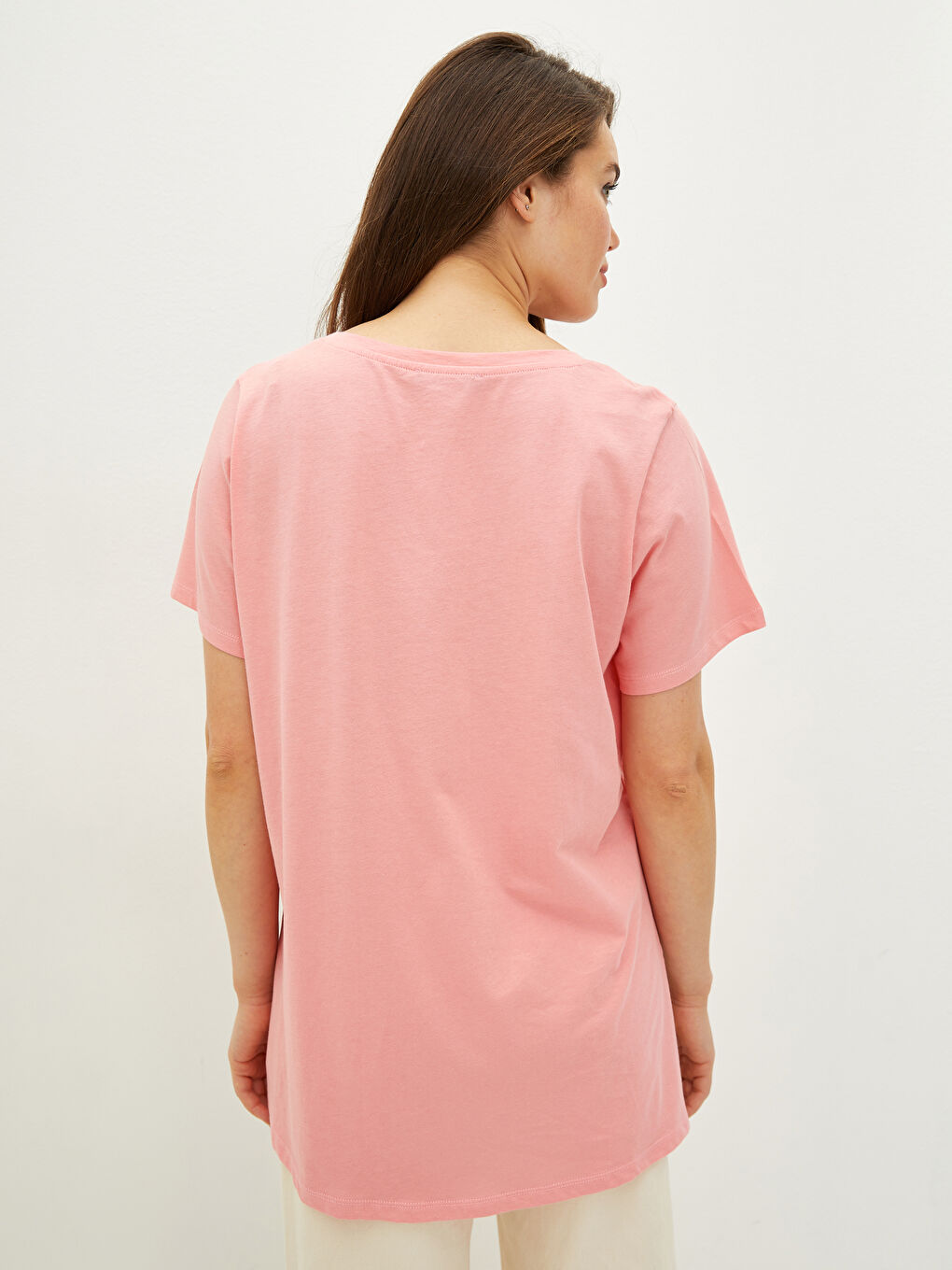 Plus Size V Neck Straight Short Sleeve Women T-Shirt-14