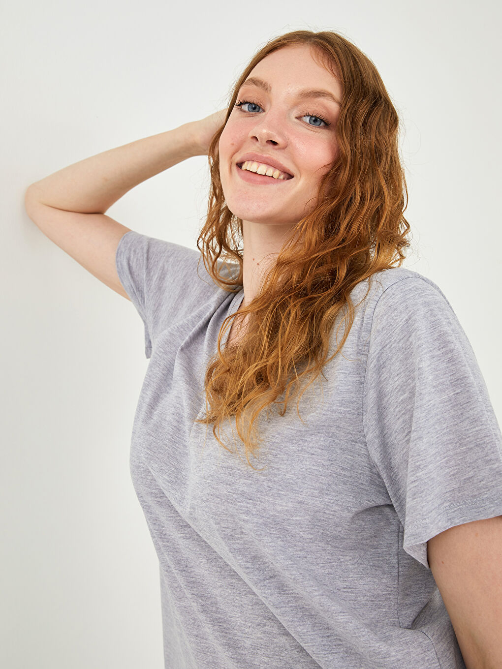 Tricou Damă Mărime Plus, Decolteu în V, Drept, Mânecă Scurtă-1