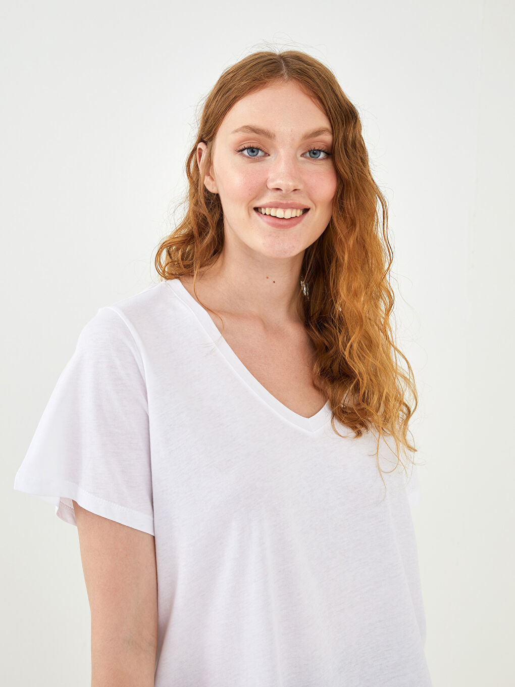 T-shirt Femme Grande Taille Encolure en V Droite Manches Courtes-4