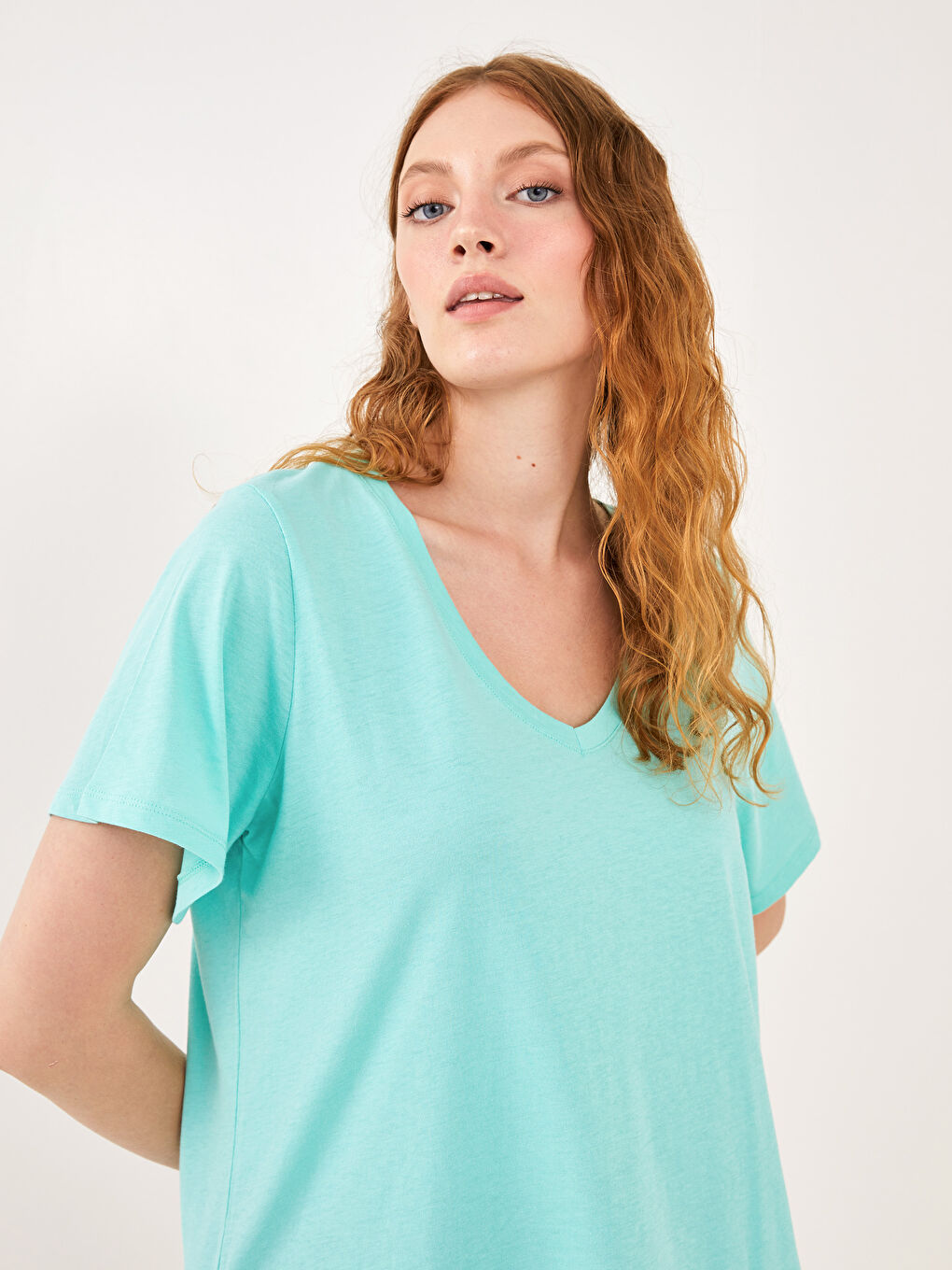 Plus Size V Neck Straight Short Sleeve Women T-Shirt