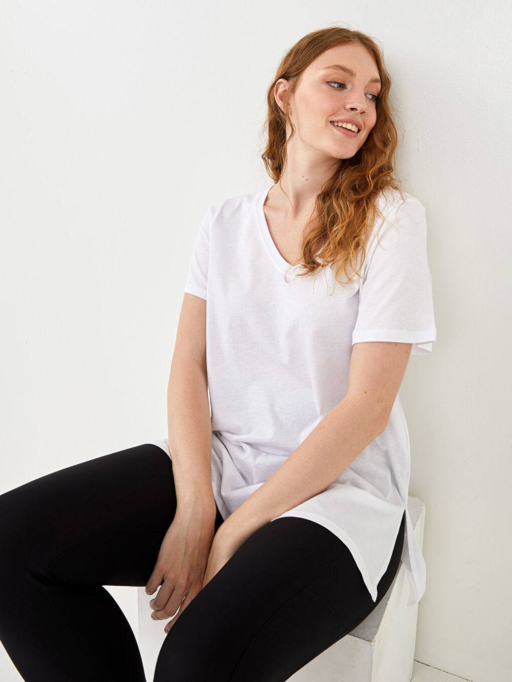 T-shirt Femme Grande Taille Encolure en V Droite Manches Courtes