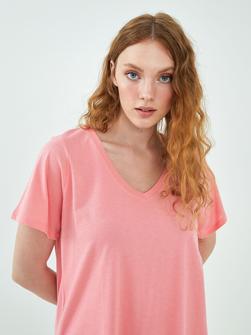 Plus Size V Neck Straight Short Sleeve Women T-Shirt